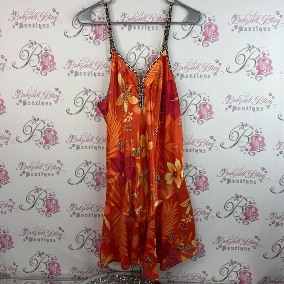 Secret Treasures Dresses & Skirts - Secret Treasures dress shiny tropical cheetah print trim Coral Floral Dress